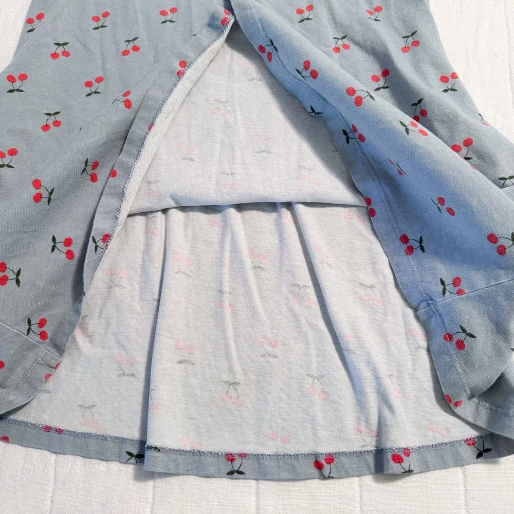 Hanna Andersson Girls Cotton Dress Size 8 130 Ruffle Neck Blue Cherries
